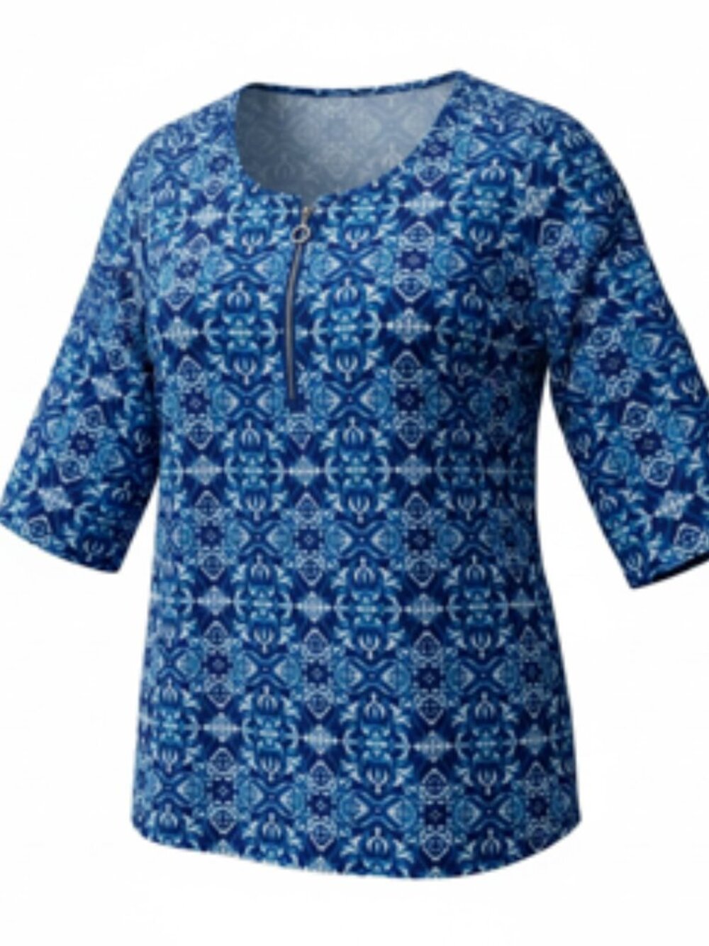 Croft & Barrow Womens Blue Patterned 3/4 Sleeve 2 Pocket Blouse Size XXL